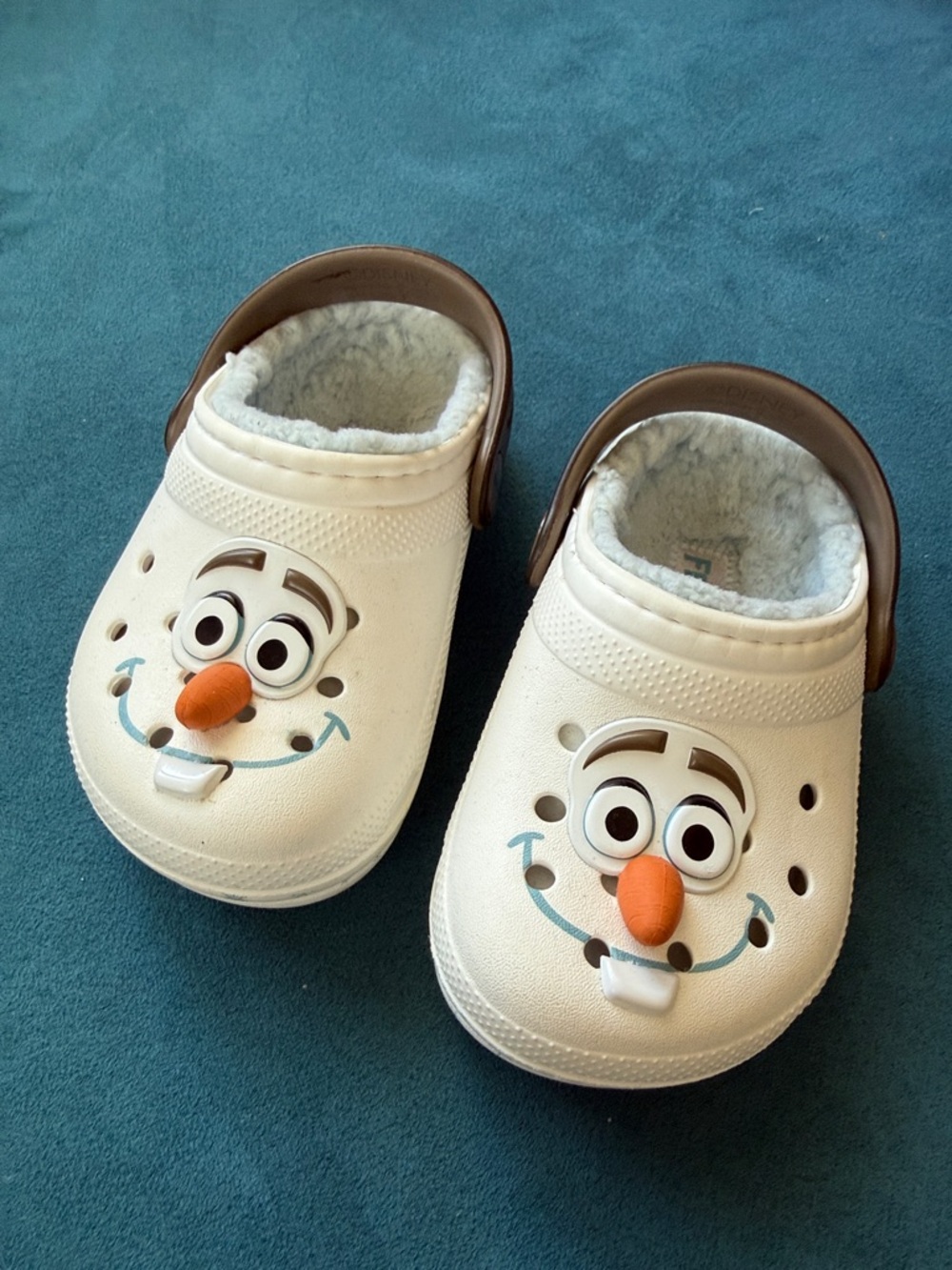 CROCS White Fuzzy Lined Clogs with Brown Strap and Orange Detail